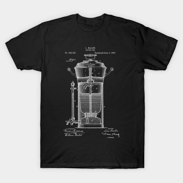 PATENT DRAWING / 1890 - Coffee Urn (white) T-Shirt by Daniel Coulmann